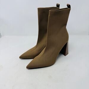 ZARA Knit Sock Ankle Boots Brown Block Heel Pointed Toe Size 41 EU / 10 US